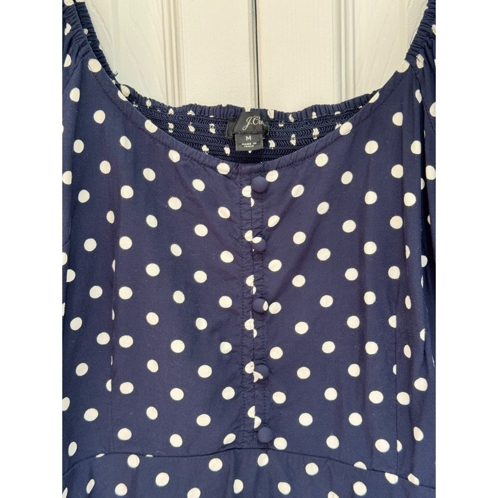 J. Crew Cropped Polka Dot Top M Blue Babydoll Preppy Off Shoulder Retro Modern - Picture 4 of 8